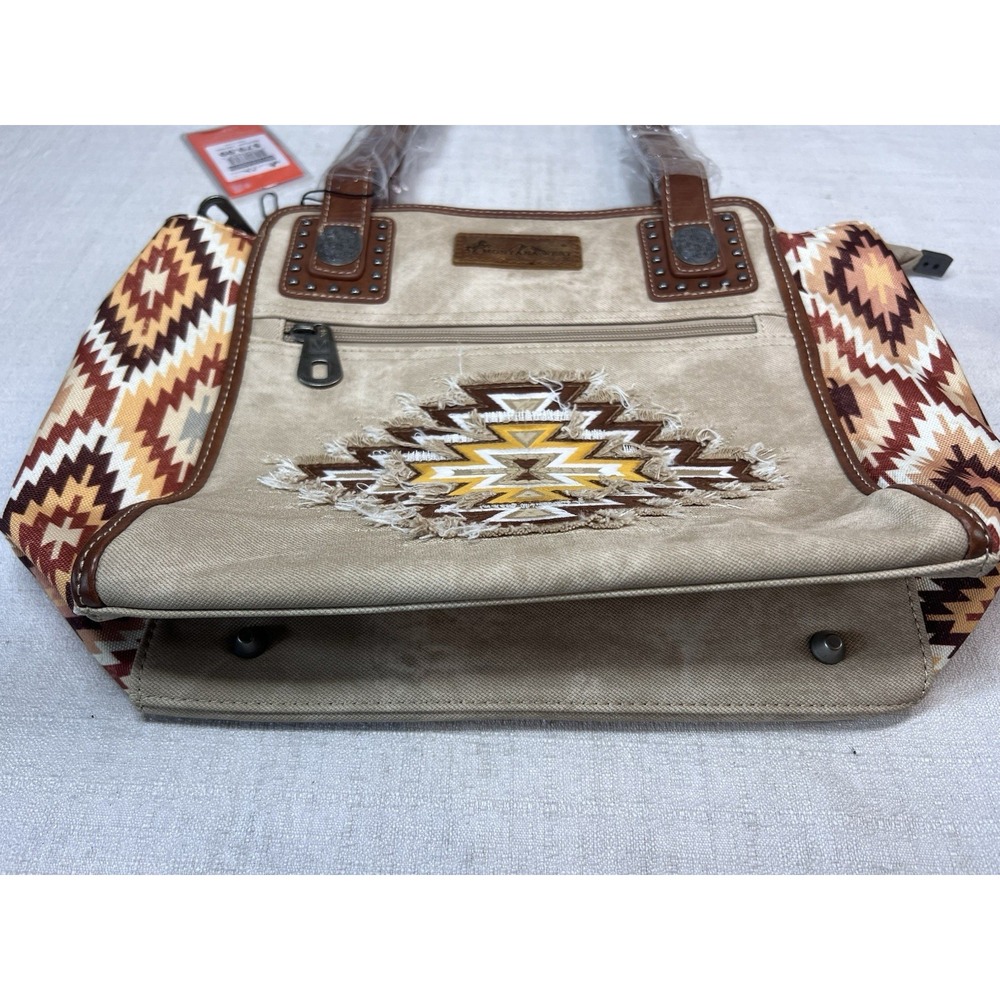 Montana West Tan Western Aztec Print Purse Inner/Outter Ziper Pockets NWT 15" - Picture 5 of 9